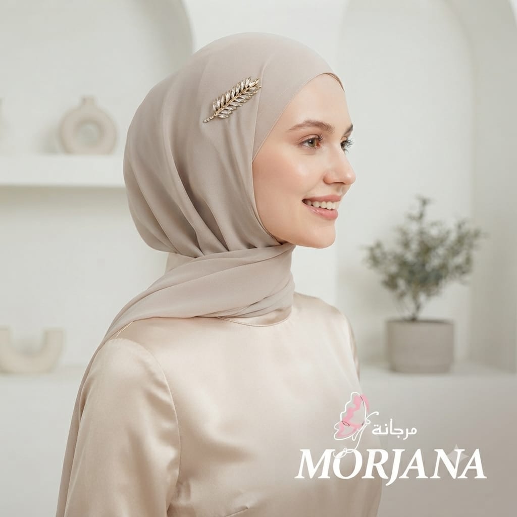 حجاب شيفون بلون البيج بتصميم أنيق من مرجانة شال